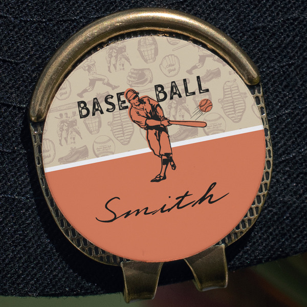 Retro Baseball Golf Ball Marker Hat Clip - Gold - Close Up