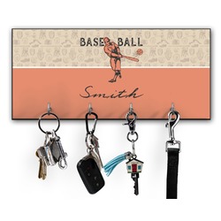 Retro Baseball Key Hanger w/ 4 Hooks w/ Graphics and Text