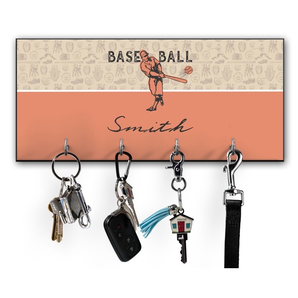 Custom Retro Baseball Key Hanger w/ 4 Hooks w/ Graphics and Text