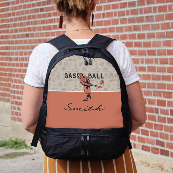 Retro Baseball Large Backpack - Black - On Back