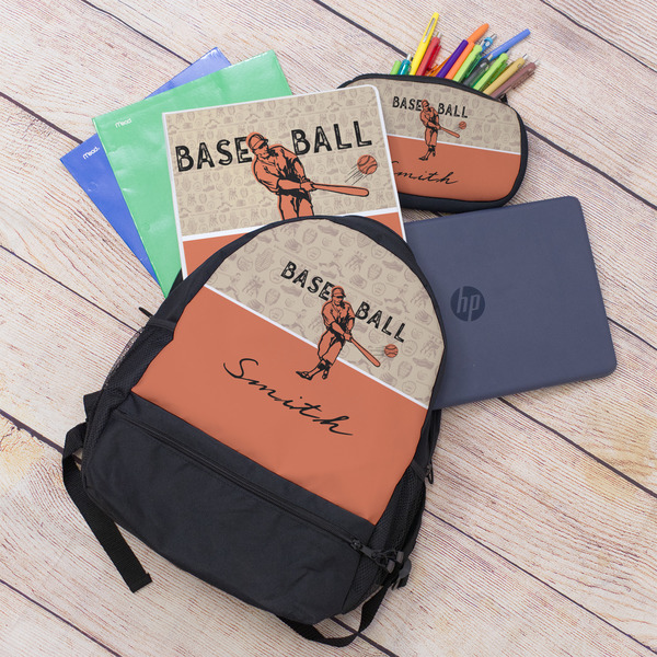 Retro Baseball Large Backpack - Black - With Stuff