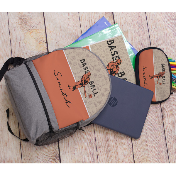 Retro Baseball Large Backpack - Gray - With Stuff