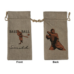 Retro Baseball Large Burlap Gift Bag - Front & Back (Personalized)