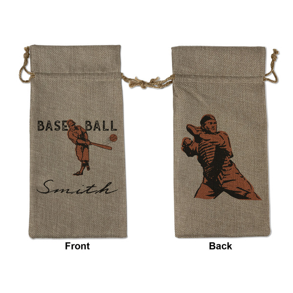 Custom Retro Baseball Large Burlap Gift Bag - Front & Back (Personalized)