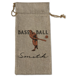 Retro Baseball Large Burlap Gift Bag - Front (Personalized)