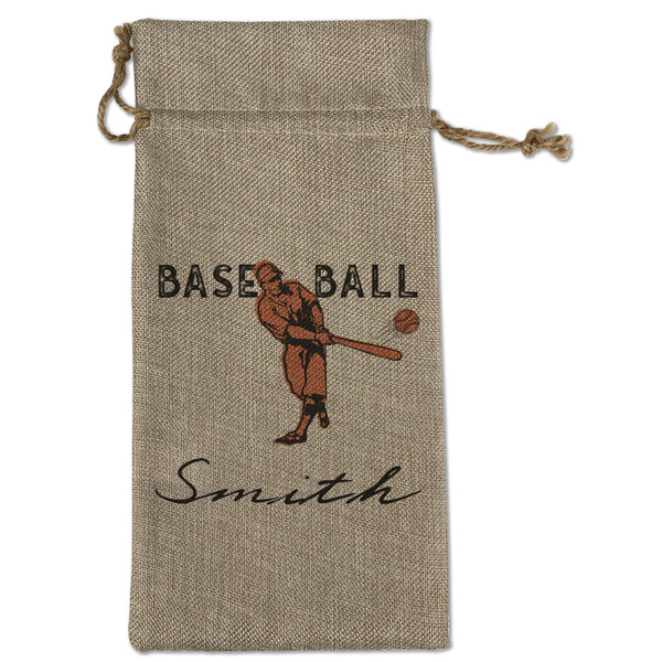 Custom Retro Baseball Large Burlap Gift Bag - Front (Personalized)