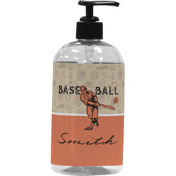 Retro Baseball Plastic Soap / Lotion Dispenser (16 oz - Large - Black) (Personalized)