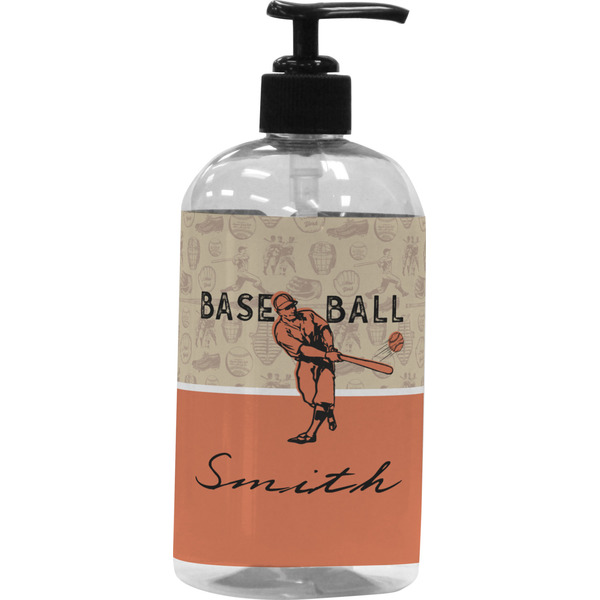 Custom Retro Baseball Plastic Soap / Lotion Dispenser (16 oz - Large - Black) (Personalized)