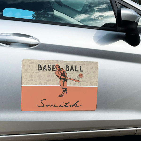 Retro Baseball Large Rectangle Car Magnets- In Context