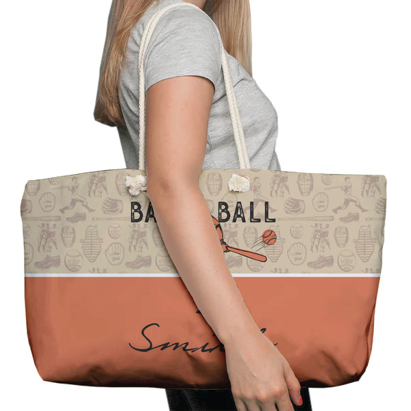 Retro Baseball Large Rope Tote Bag - In Context View
