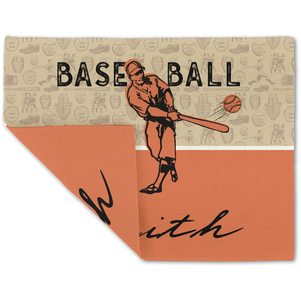 Custom Retro Baseball Double-Sided Linen Placemat - Single w/ Name or Text