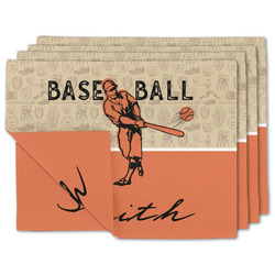 Retro Baseball Double-Sided Linen Placemat - Set of 4 w/ Name or Text