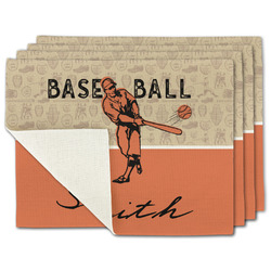 Retro Baseball Single-Sided Linen Placemat - Set of 4 w/ Name or Text