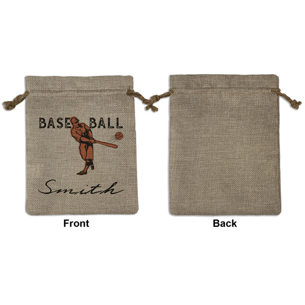 Retro Baseball Medium Burlap Gift Bag - Front Approval