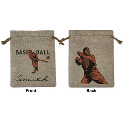 Retro Baseball Medium Burlap Gift Bag - Front & Back (Personalized)