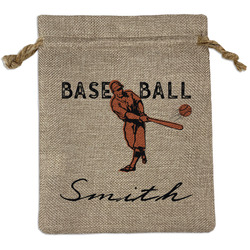 Retro Baseball Medium Burlap Gift Bag - Front (Personalized)