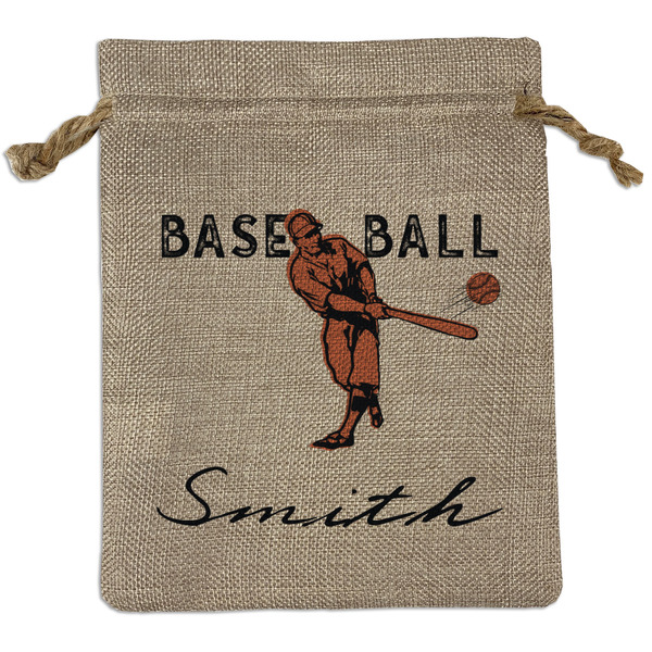 Custom Retro Baseball Burlap Gift Bag (Personalized)