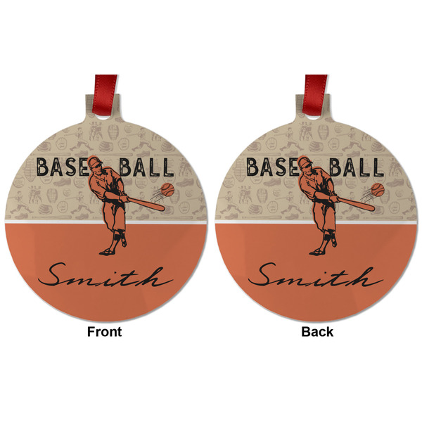 Retro Baseball Metal Ball Ornament - Front and Back