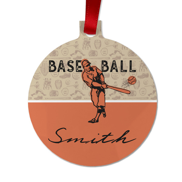 Custom Retro Baseball Metal Ball Ornament - Double Sided w/ Name or Text