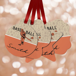 Retro Baseball Metal Ornaments - Double Sided w/ Name or Text