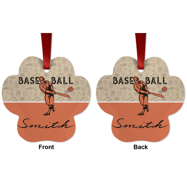Retro Baseball Metal Paw Ornament - Front and Back