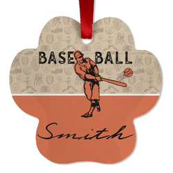 Retro Baseball Metal Paw Ornament - Double Sided w/ Name or Text