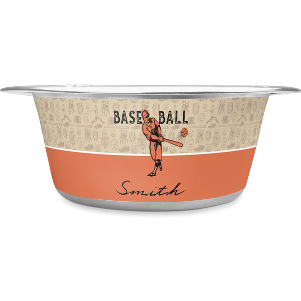 Custom Retro Baseball Stainless Steel Dog Bowl - Large (Personalized)