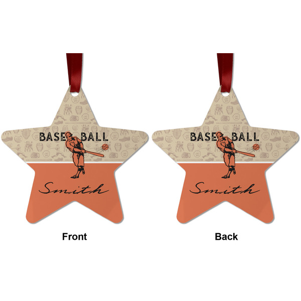 Retro Baseball Metal Star Ornament - Front and Back
