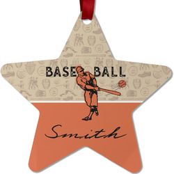 Retro Baseball Metal Star Ornament - Double Sided w/ Name or Text