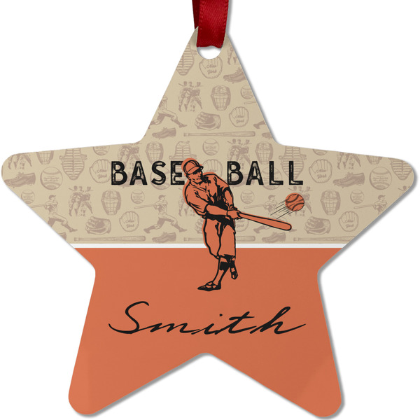 Custom Retro Baseball Metal Star Ornament - Double Sided w/ Name or Text