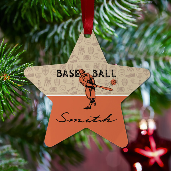 Retro Baseball Metal Star Ornament - Lifestyle