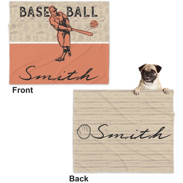 Retro Baseball Microfleece Dog Blanket - Large- Front & Back