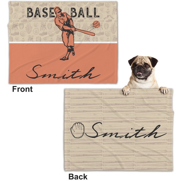 Retro Baseball Microfleece Dog Blanket - Regular - Front & Back
