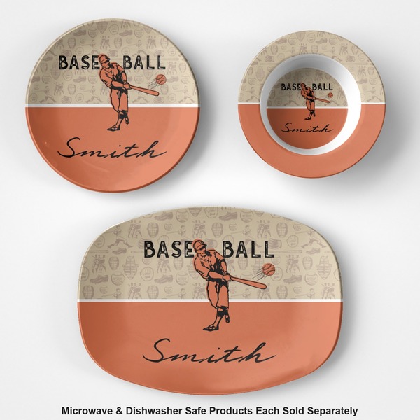 Retro Baseball Microwave & Dishwasher Safe CP Plastic Dishware - Group