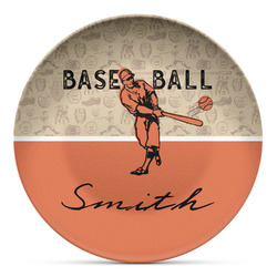 Retro Baseball Microwave Safe Plastic Plate - Composite Polymer (Personalized)