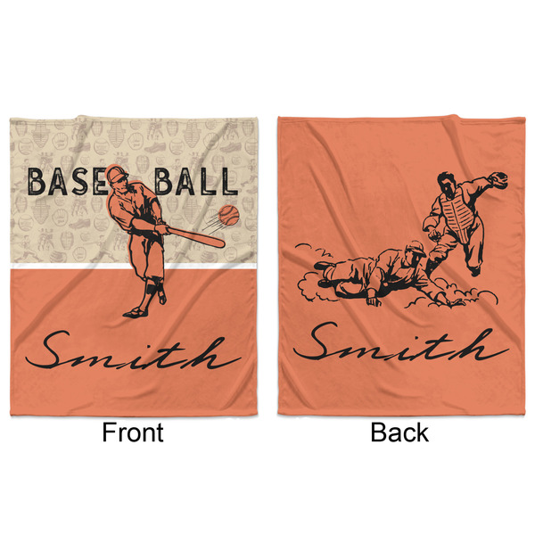 Retro Baseball Minky Blanket - 50"x60" - Double Sided - Front & Back