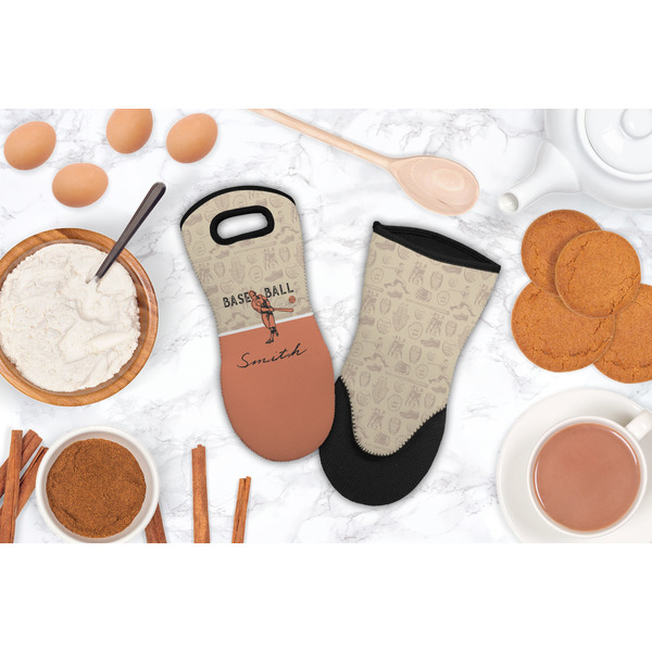 Retro Baseball Neoprene Oven Mitt - Lifestyle Image
