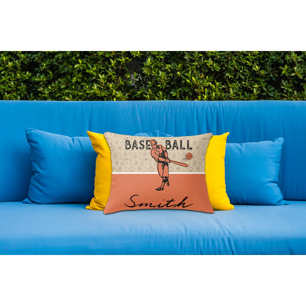 Retro Baseball Outdoor Throw Pillow  - LIFESTYLE (Rectangular - 20x14)