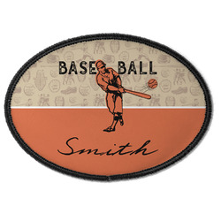 Retro Baseball Iron On Oval Patch w/ Name or Text