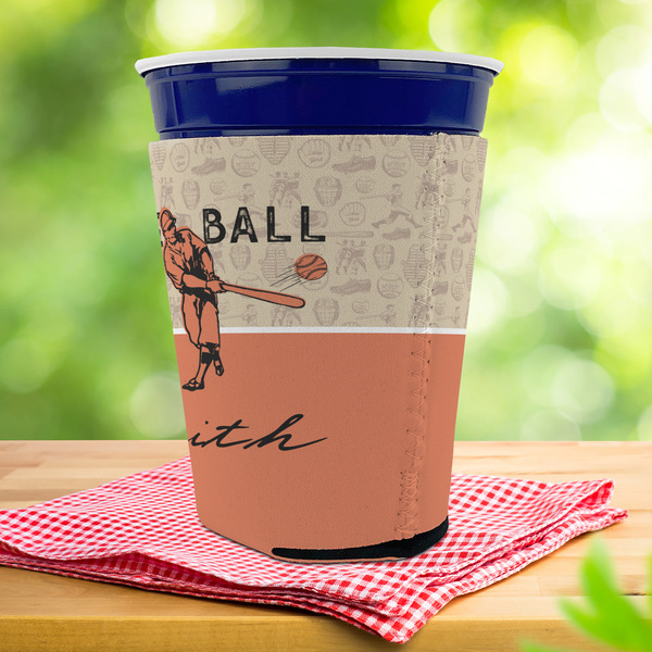 Retro Baseball Party Cup Sleeves - with bottom - Lifestyle