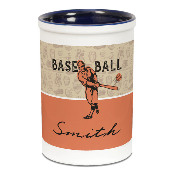 Custom Retro Baseball Ceramic Pencil Holders - Blue