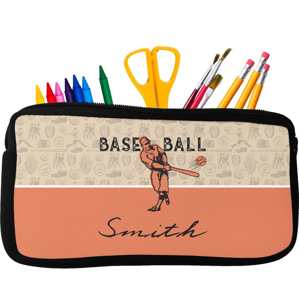 Custom Retro Baseball Neoprene Pencil Case - Small w/ Name or Text