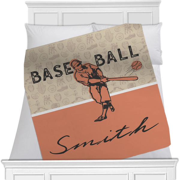 Custom Retro Baseball Minky Blanket - Twin / Full - 80"x60" - Double Sided w/ Name or Text