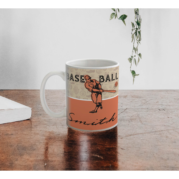 Retro Baseball Personalized Coffee Mug - Lifestyle