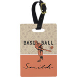 Retro Baseball Plastic Luggage Tag - Rectangular w/ Name or Text
