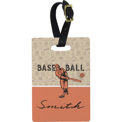 Retro Baseball Plastic Luggage Tag - Rectangular w/ Name or Text