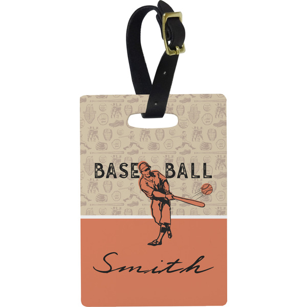 Custom Retro Baseball Plastic Luggage Tag - Rectangular w/ Name or Text