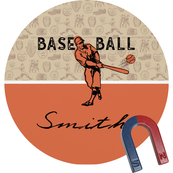 Custom Retro Baseball Round Fridge Magnet (Personalized)