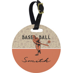 Retro Baseball Plastic Luggage Tag - Round (Personalized)