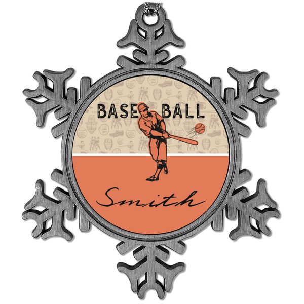 Custom Retro Baseball Vintage Snowflake Ornament (Personalized)